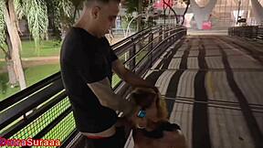 Womanizer bends me over street, fucks tight pussy while cuckold watches helplessly.