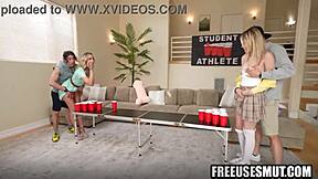 in the college frathouse stepmom and stepdaughter face free use from frat boys in group college play