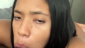 Sexy brunette babe nysdel slurps balls deep on bbc pov