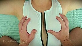 Wow, suck my wife's big natural tits during passionate missionary sex in bedroom!