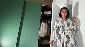 i show my huge natural tits to my virgin stepson while jerking his monster cock till he cums hard in bedroom