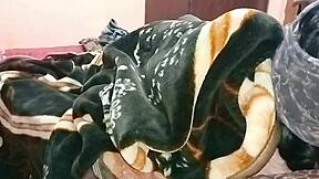 indian village girl shares quiet night with husband in rural home after daily chores end