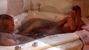 Cute Tabby Lesbian Dildo Fucks in Bathtub