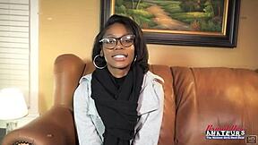 Nerdy brunette Sylvia glasses sloppy deepthroat on ebony cock