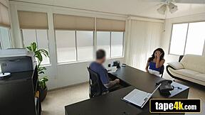 broke cute naive teen abby bends over at work for hardcore loan sex doggystyle