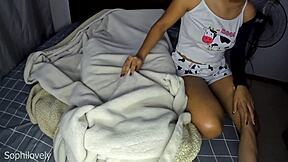 stepsis in pajamas rides stepbro's cock cowgirl pov