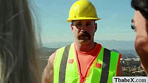 Lucky worker pounds two horny shemale monster cocks deep!