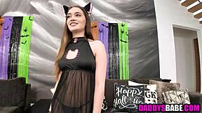Stepdad fucks stepdaughter on Halloween, so taboo!