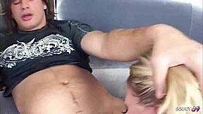 blindfolded slave teased into mmf anal by busty wife and hubby