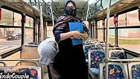 Muslim university wife alone on bus gets panties ripped by stranger's rough pussy fuck on hijab!