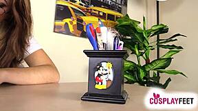 she puts her pantyhose feet up on the classroom desk