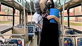 Muslim university wife alone on bus gets panties ripped by stranger's rough pussy fuck on hijab!