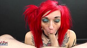 Kinky redhead teen jackie gulps down big cock cum load!