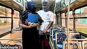 Muslim university wife alone on bus gets panties ripped by stranger's rough pussy fuck on hijab!