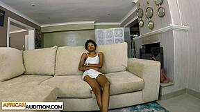 damn this petite ebony babe twerks her juicy ass wild on monster cock at casting interview