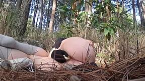 I take my tender stepsister prostitute to the forest where she spreads pussy lips and masturbates with vibrator outdoors