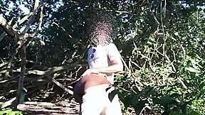 brazilian teen bent over fucked doggystyle by black guy on trail