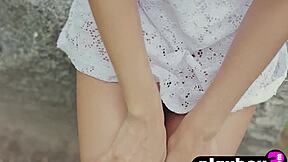 Petite Russian MILF Strips Lingerie Outdoor Petite Tits Tease