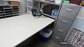 Mall cop catches ebony teen stealing then fucks her pussy deep at work on hidden cam