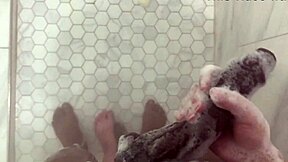 Stepbrother spies on fat ass stepsis showering... she pulls him in wet