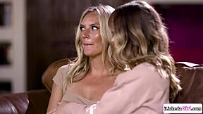 Blonde Stepdaughter Facesits Licking Stepmom's Hairy Pussy