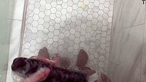 Stepbrother spies on fat ass stepsis showering... she pulls him in wet