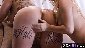 kali roses fingers aria banks' wet pussy in hot lesbian massage