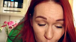 tattooed redhead stepsis sneaks blowjob on stepbro during nap pov natural tits slobber