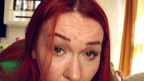 tattooed redhead stepsis sneaks blowjob on stepbro during nap pov natural tits slobber