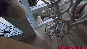 stepsister's mouth filled with hot cum after hardcore fuck!