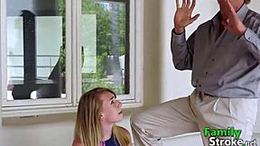 Stepdaughters stroke stepdaddy off in front of stepmommy