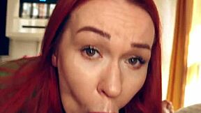 tattooed redhead stepsis sneaks blowjob on stepbro during nap pov natural tits slobber