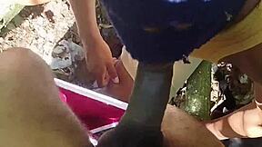 brazilian teen bent over fucked doggystyle by black guy on trail