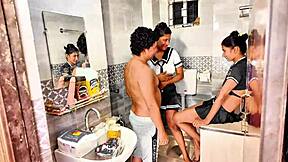 Uttaran20 shares rough ffm threesome with horny petite teens