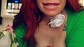 tattooed redhead stepsis sneaks blowjob on stepbro during nap pov natural tits slobber