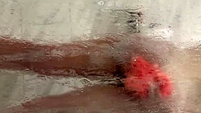 Stepbrother spies on fat ass stepsis showering... she pulls him in wet