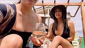 Bisexual Teens Drink Pee On Balcony: Big Ass April And Belle Amore Guzzle Yellow Streams