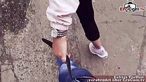 german berlin slut flashes then public fucks on outdoor date pov