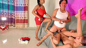 horny brunette milf and bff take rough creampie in threesome squirt