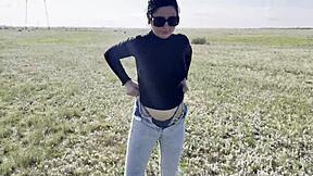 public pissing clips in woods showing used pads up close pov