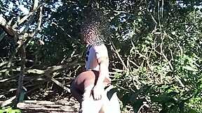 brazilian teen bent over fucked doggystyle by black guy on trail