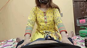 pakistani desi stepmom gives juicy handjob in bedroom closeup