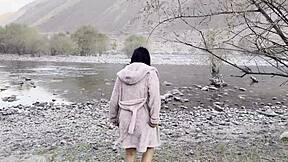 public pissing clips in woods showing used pads up close pov