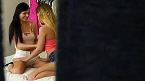 Stepbro peeps then joins stepsis friend's big cock threesome orgy!