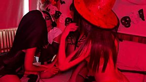 halloween lesbian quartet rips clothes fists squirts orgy 😈👻💦