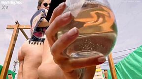 Bisexual Teens Drink Pee On Balcony: Big Ass April And Belle Amore Guzzle Yellow Streams