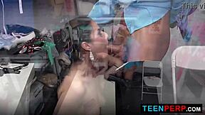 Sucking dick bending over desk starts teen 18+ perp punishment