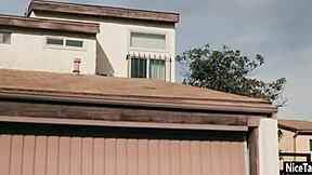 Lucky guy fucks two petite teen pussies hardcore threesome