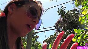 Wanna taste this bikini brunette sugar baby's dirty flashing legs?