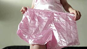 Big ass asian teen strokes pussy in silk satin lingerie dress